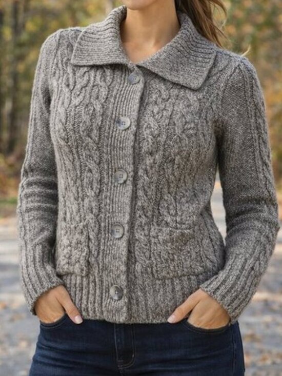 St. John's Bay Sweaters - St. John’s Bay Cable Knit Button Cardigan Sweater Gray M